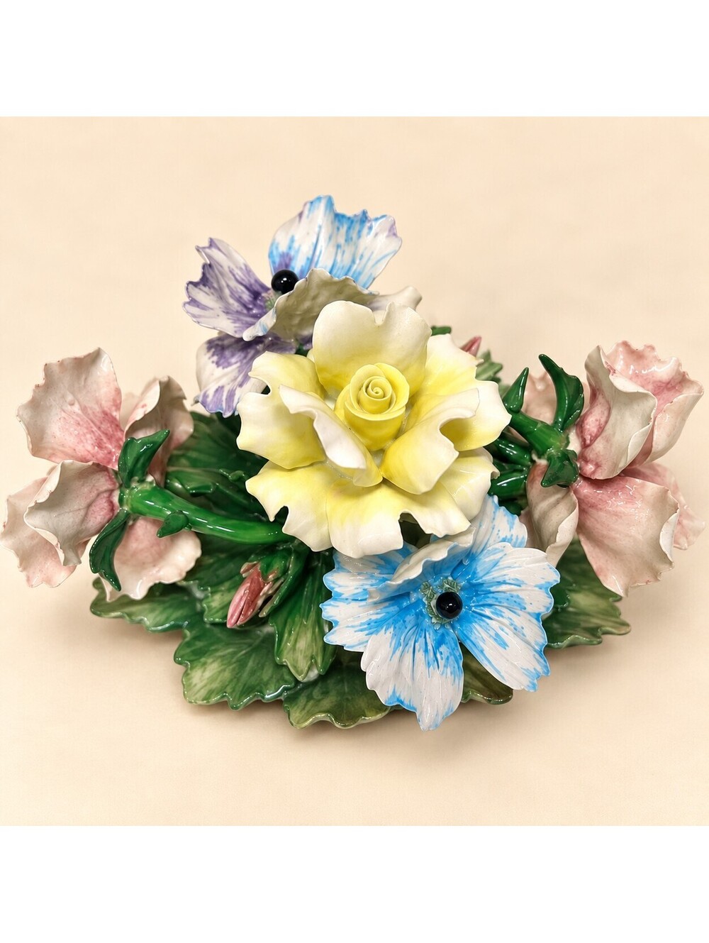 Capodimonte Porcelain Floral Centerpiece Vintage Italian Hand Painted Flowers